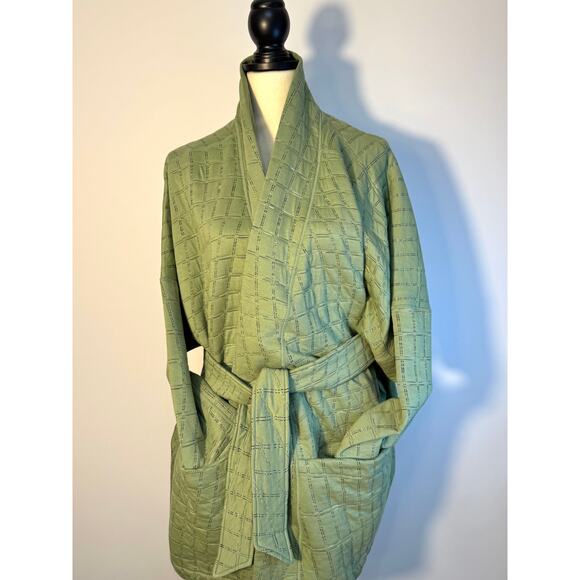 Nike Yoga Womens Green Reversible Wrap Jacket Check Kimono Cardigan L NWOT - Picture 2 of 10